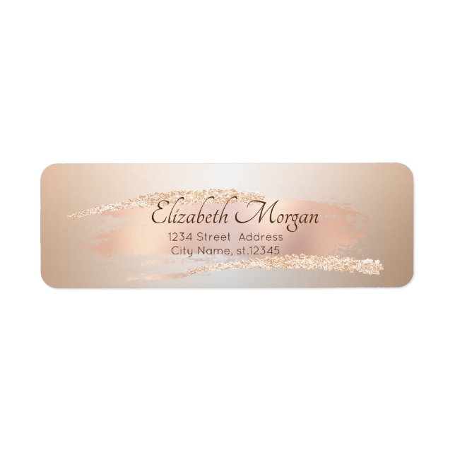 Étiquette Élégant Moderne, Coup de Pinceau Rose Doré Chic (Devant)