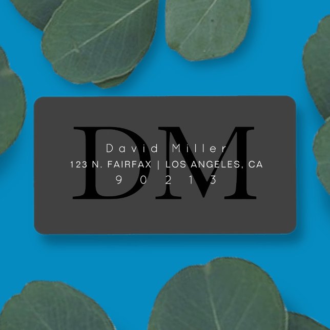 Étiquette Élégant moderne gris noir Monogramme Adresse de re (Créateur téléchargé)