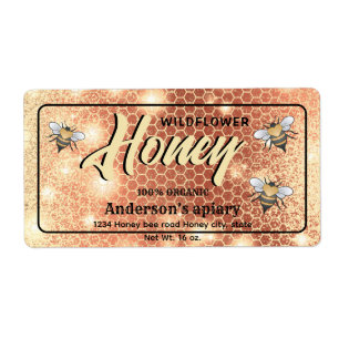 Étiquette Élégant moderne lumineux Sparkle abeilles miel pot