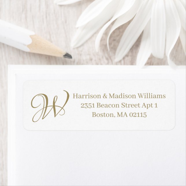 Étiquette Elegant monogram gold white custom Return Address  (En situation)