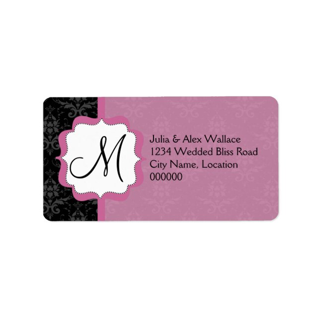 Étiquette Élégant Monogram Mauve Damask (Devant)
