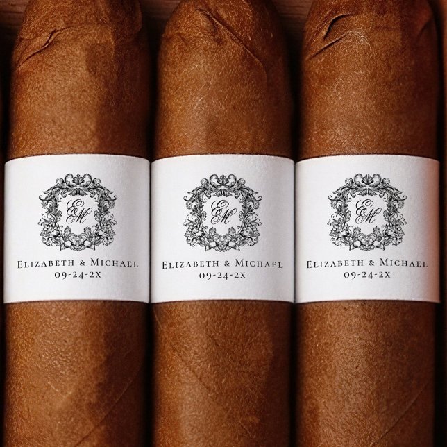 Étiquette Elegant Monogram Wedding Crest Cigar Band  (Créateur téléchargé)