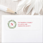 Étiquette Élégant Monogram Wreath Christmas Adresse de retou<br><div class="desc">Élégante étiquette d'adresse de retour de Noël avec votre monogramme entouré d'une couronne de verdure,  ainsi que votre nom de famille et votre adresse en rouge. Ces étiquettes d'adresse de retour de vacances ajouteront une touche festive à vos cartes de Noël.</div>