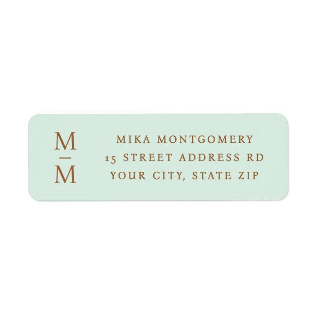 Étiquette Élégant monogramme adresse de retour vert clair (Devant)