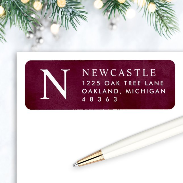 Étiquette Élégant Monogramme Bourgogne Adresse de retour ini (Créateur téléchargé)