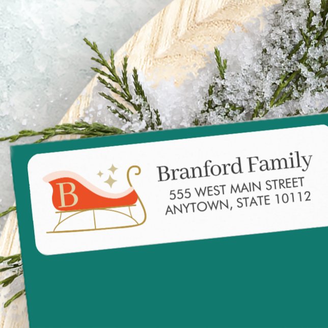 Étiquette Élégant Monogramme de Noël Sleigh (Créateur téléchargé)