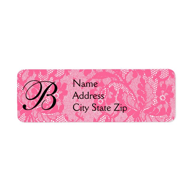 Étiquette Élégant Monogramme en Dentelle Rose  (Devant)