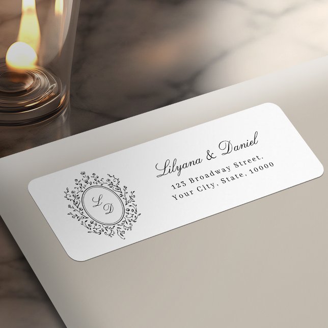 Étiquette Élégant monogramme floral adresse de retour classi (Elegant Floral Monogram Classic Return Address Label)