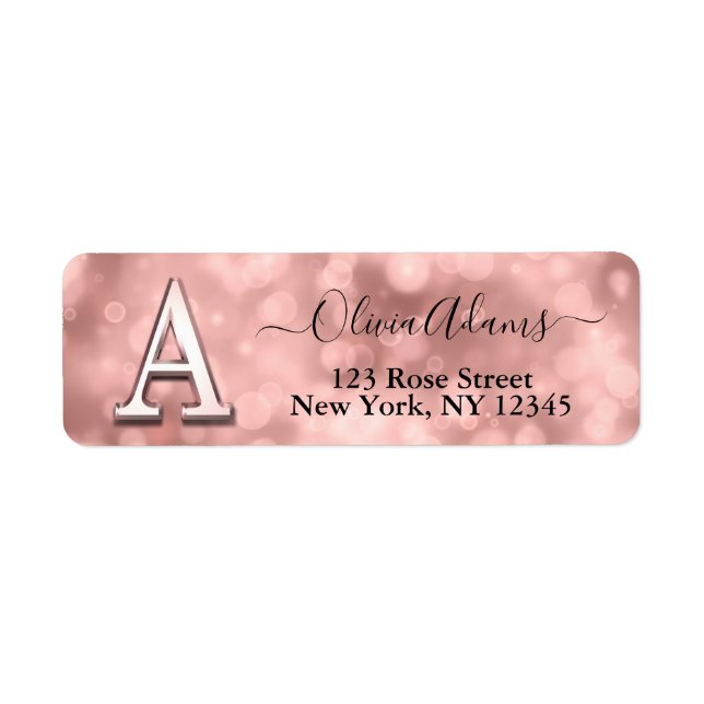 Étiquette Élégant Monogramme Rose Gold Custom (Devant)