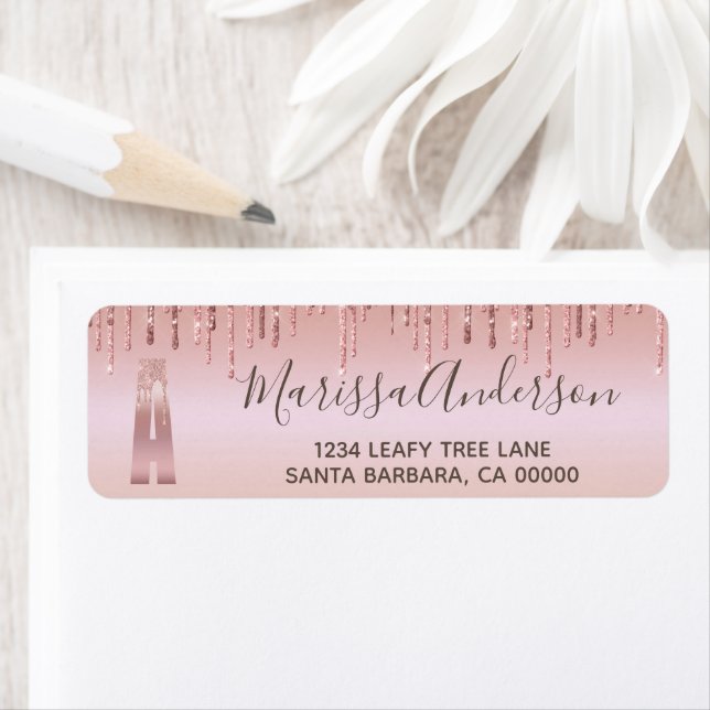 Étiquette Élégant Monogramme Rose Gold Parties scintillant G (En situation)