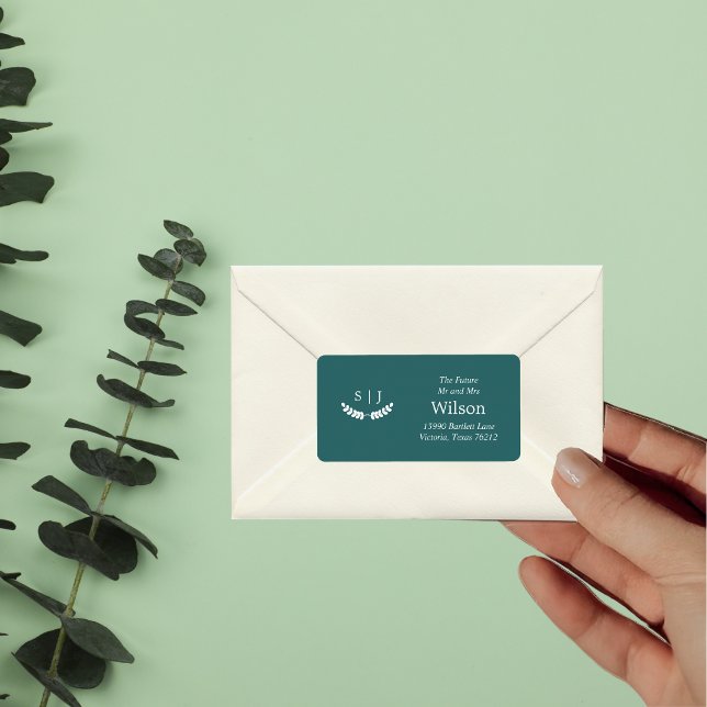 Étiquette Élégant Monogramme Vert Ton Bijou Adresse de Retou (Créateur téléchargé)