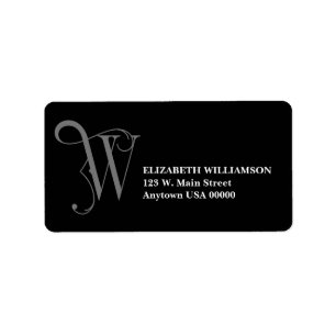 Étiquette Élégant Monogramme W en gris et noir Adresse