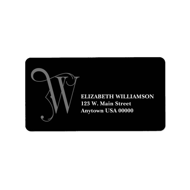 Étiquette Élégant Monogramme W en gris et noir Adresse (Devant)