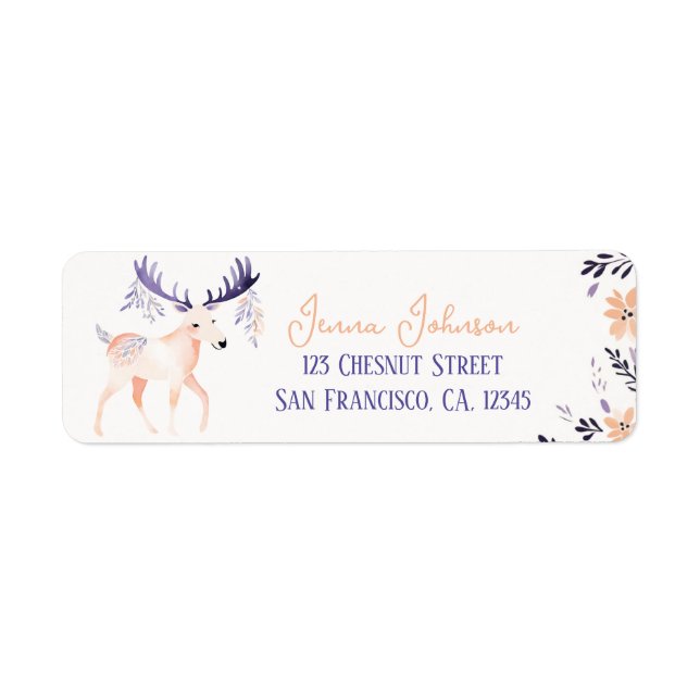 Étiquette Élégant Moose Boho Peach Lavender Design floral - (Devant)
