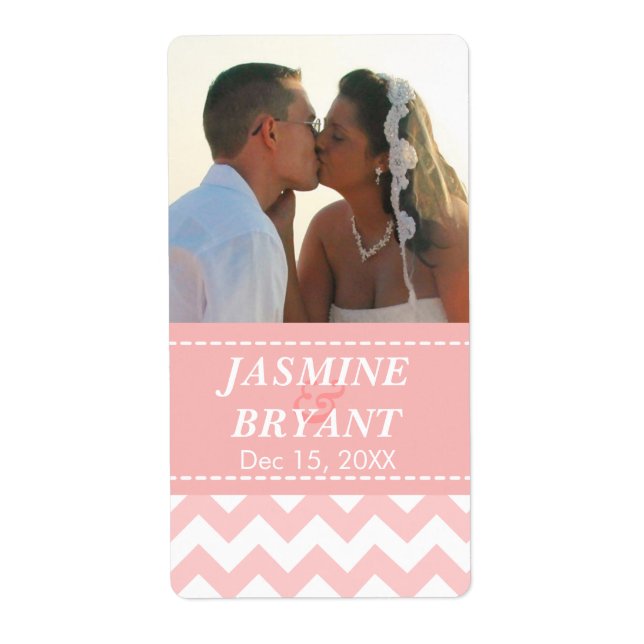 Étiquette Élégant motif chevron rose mariage (Devant)