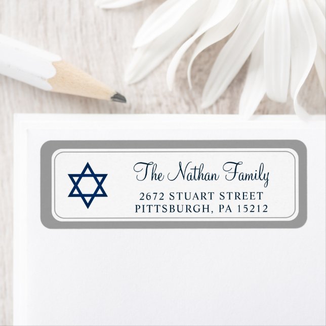 Étiquette Elegant Navy Blue Bar Mitzvah Return Address (En situation)