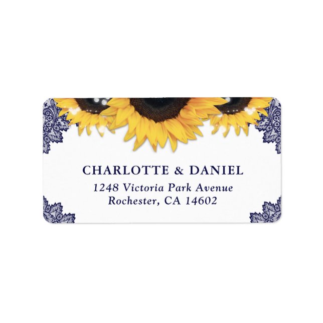 Étiquette Elegant Navy Blue Sunflower Wedding Return Address (Devant)