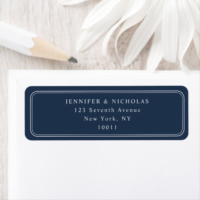 Étiquette Elegant Navy Blue Wedding Return Address (En situation)