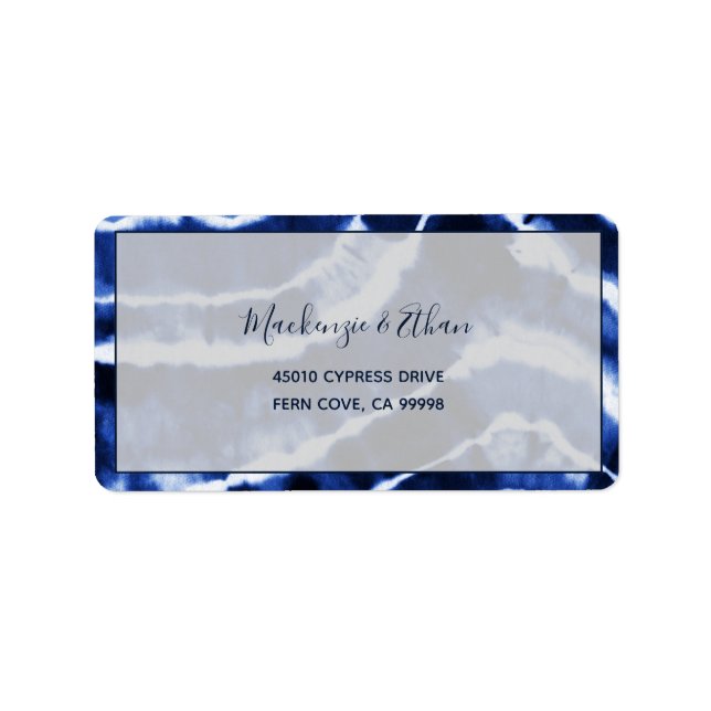 Étiquette Elegant Navy Tie Dye Wedding RSVP Return Address (Devant)