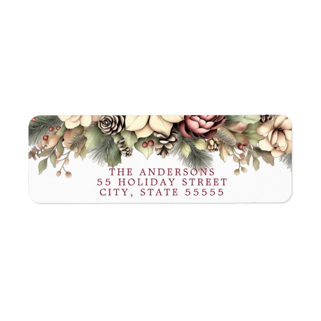 Étiquette Élégant Noël Floral Adresse de retour Label (Devant)
