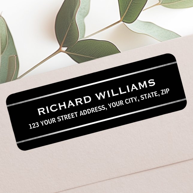 Étiquette Élégant noir avec bords argentés (Elegant black with silver gradient borders label)