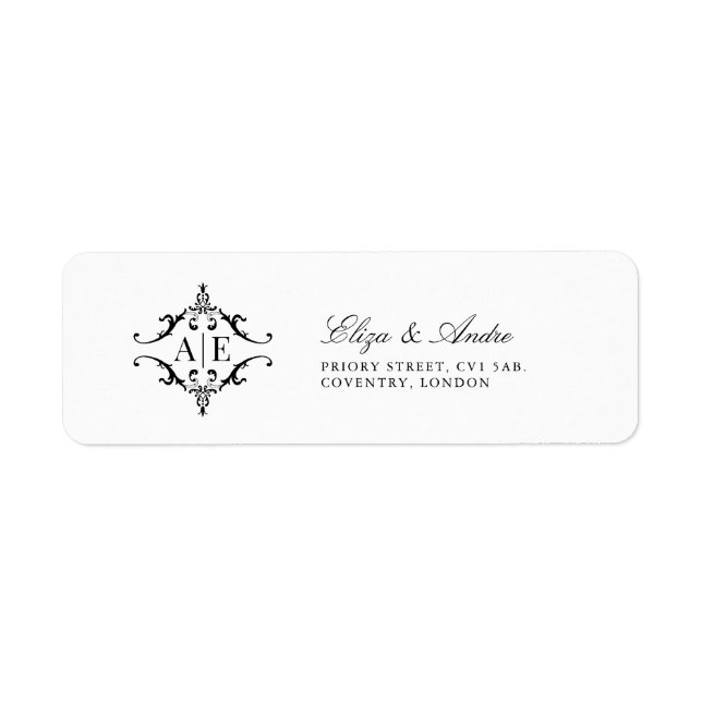 Étiquette Élégant noir et blanc Crest Monogram Mariage Étiqu (Devant)