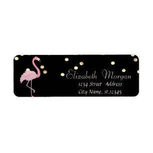 Étiquette Elégant Noir, Flamant rose rose Fux Gold Foil Conf