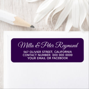 Étiquette Élégant nom manuscrit avec adresse violet