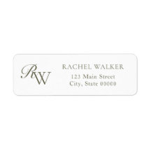 Elegant Olive Green Monogram Return Address