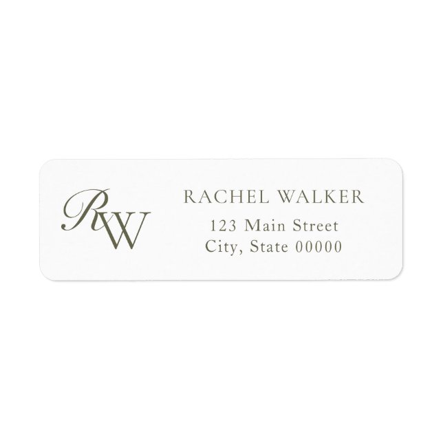 Étiquette Elegant Olive Green Monogram Return Address (Devant)