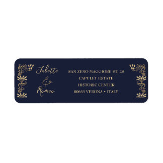 Étiquette Elégant or Art Déco sur adresse de retour bleu