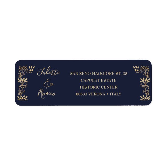 Étiquette Elégant or Art Déco sur adresse de retour bleu (Devant)