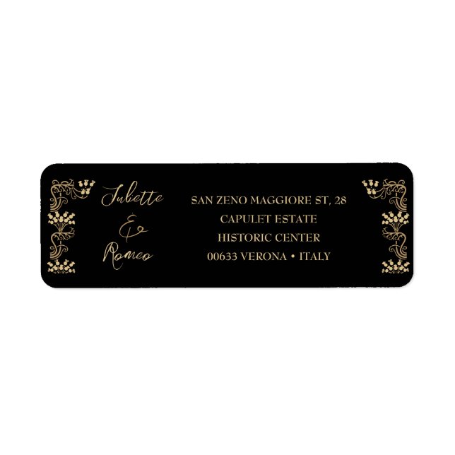 Étiquette Elégant or Art Déco sur adresse de retour noir (Devant)