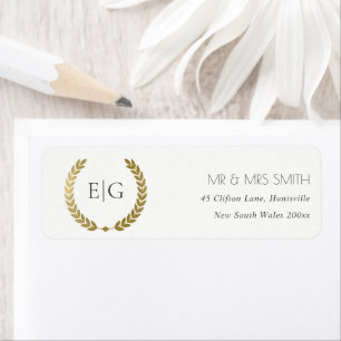 ÉTIQUETTE ÉLÉGANT OR FLORAL LAUREL WREATT MONOGRAM ADRESSE