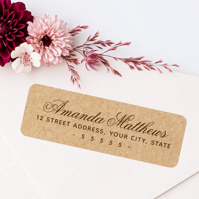 Étiquette Élégant papier kraft aspect adresse de retour (Elegant script Kraft paper look return address Label)