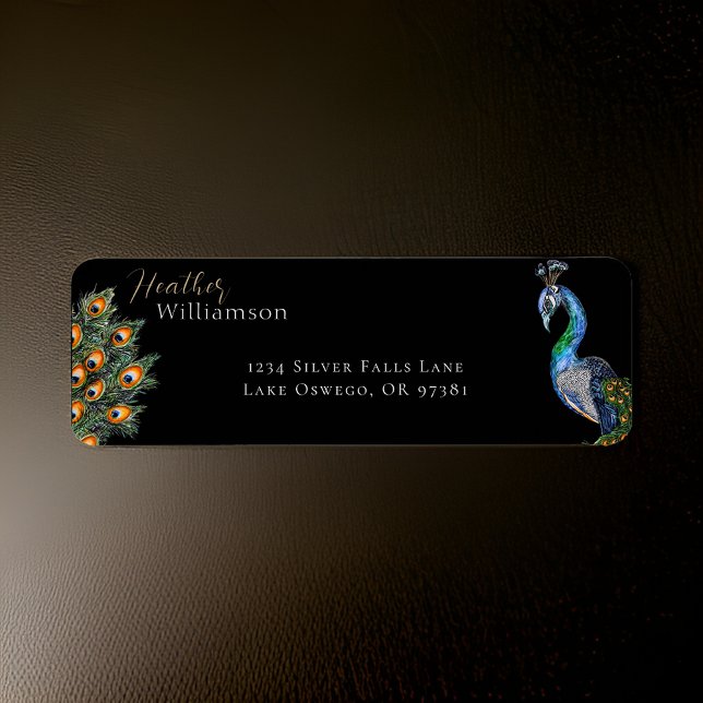 Étiquette Elégant Peacock Aquarelle (Créateur téléchargé)