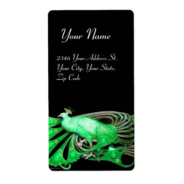 ÉTIQUETTE ELEGANT PEACOCK IN GREEN AND BLACK (Devant)