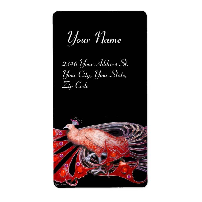 ÉTIQUETTE ELEGANT PEACOCK IN RED AND BLACK (Devant)
