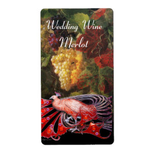 ÉTIQUETTE ELÉGANT PEACOCK ROUGE AUX RAISONS VIN MARIAGE