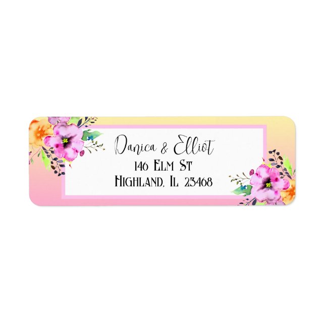 Étiquette Élégant Petunias Floral Jaune et Rose (Devant)