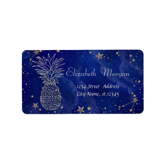 Étiquette Élégant Pineapple Cool Stars Bleu Marine (Devant)