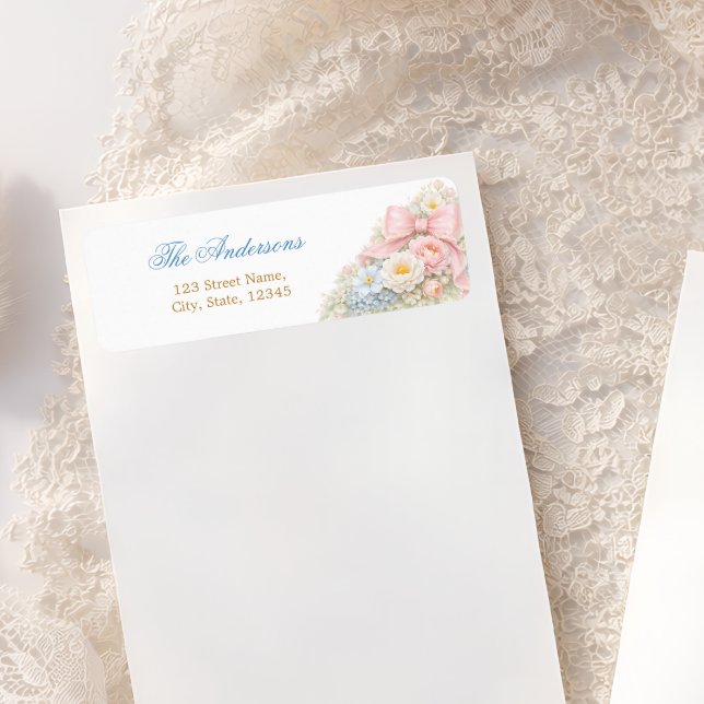 Étiquette Elegant Pink Bow Floral Girl Baby Shower  (Créateur téléchargé)