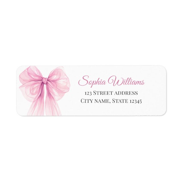 Étiquette Elegant Pink Bow Return Address Labels (Devant)