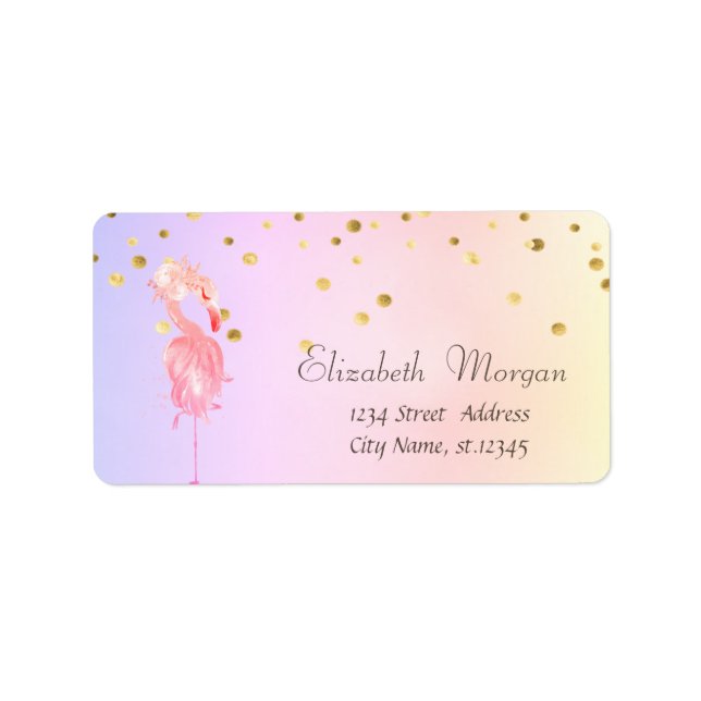 Étiquette Elegant Pink Flamingo Flower Confetti Holographic (Devant)