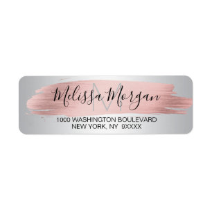 Étiquette Elegant Pink Rose Gold Foil & Silver Address