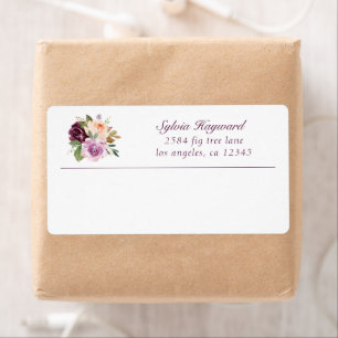 Étiquette Élégant Plumier Violet Floral Adresse de Retour Co