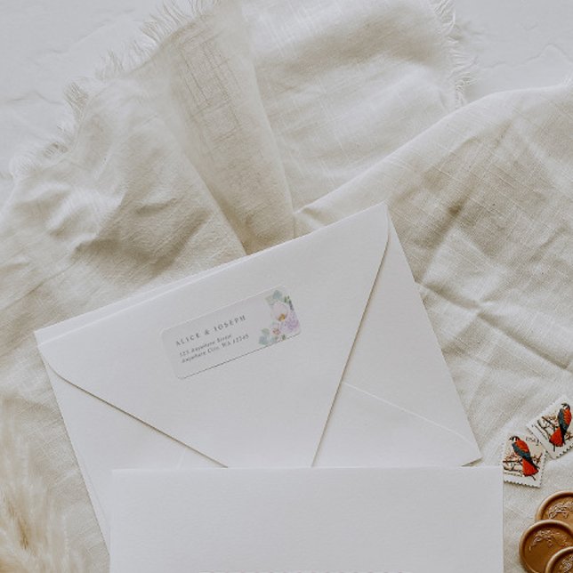 Étiquette Elegant Purple Watercolor Flowers & Green Wedding (Créateur téléchargé)