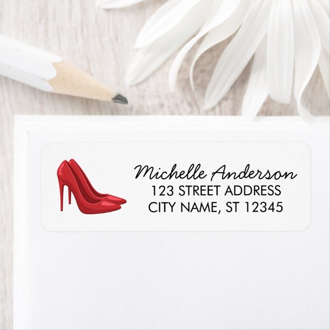 Étiquette Elegant Red High Heels Return Address label        (En situation)