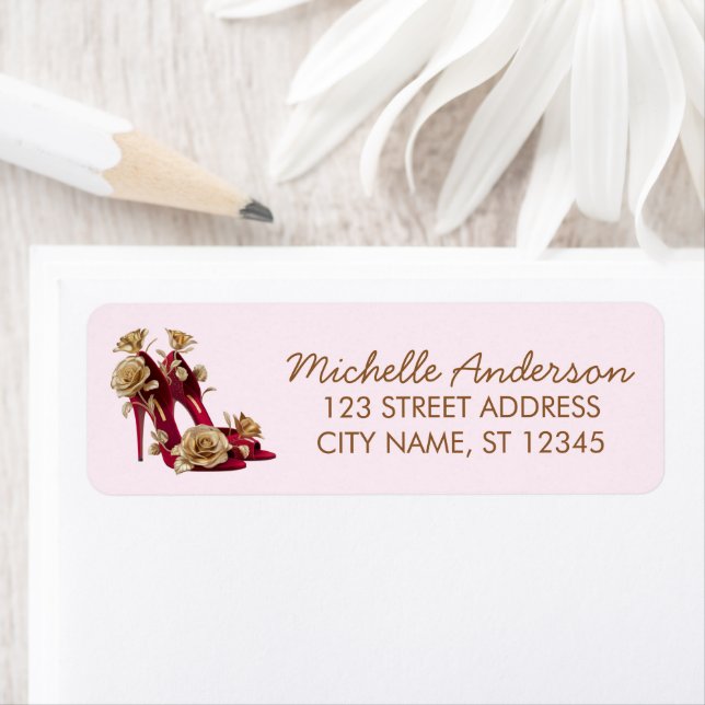 Étiquette Elegant Red High Heels Return Address label        (En situation)