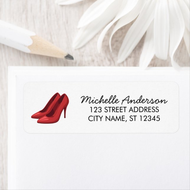 Étiquette Elegant Red High Heels Return Address label        (En situation)